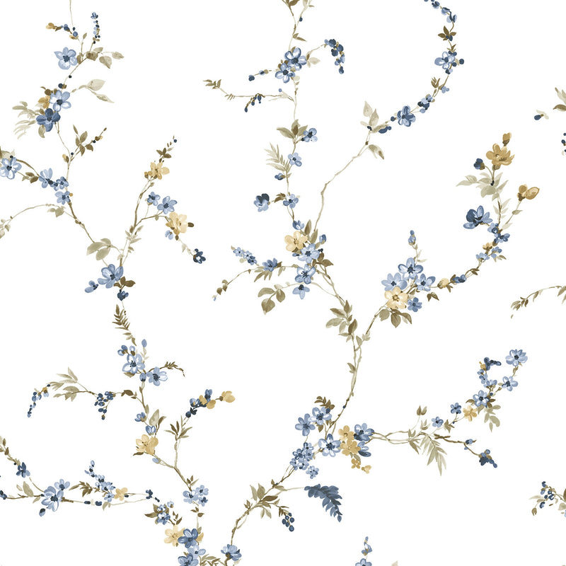 Fiorellino Edra Blue Blooming Garden Wallpaper by Galerie