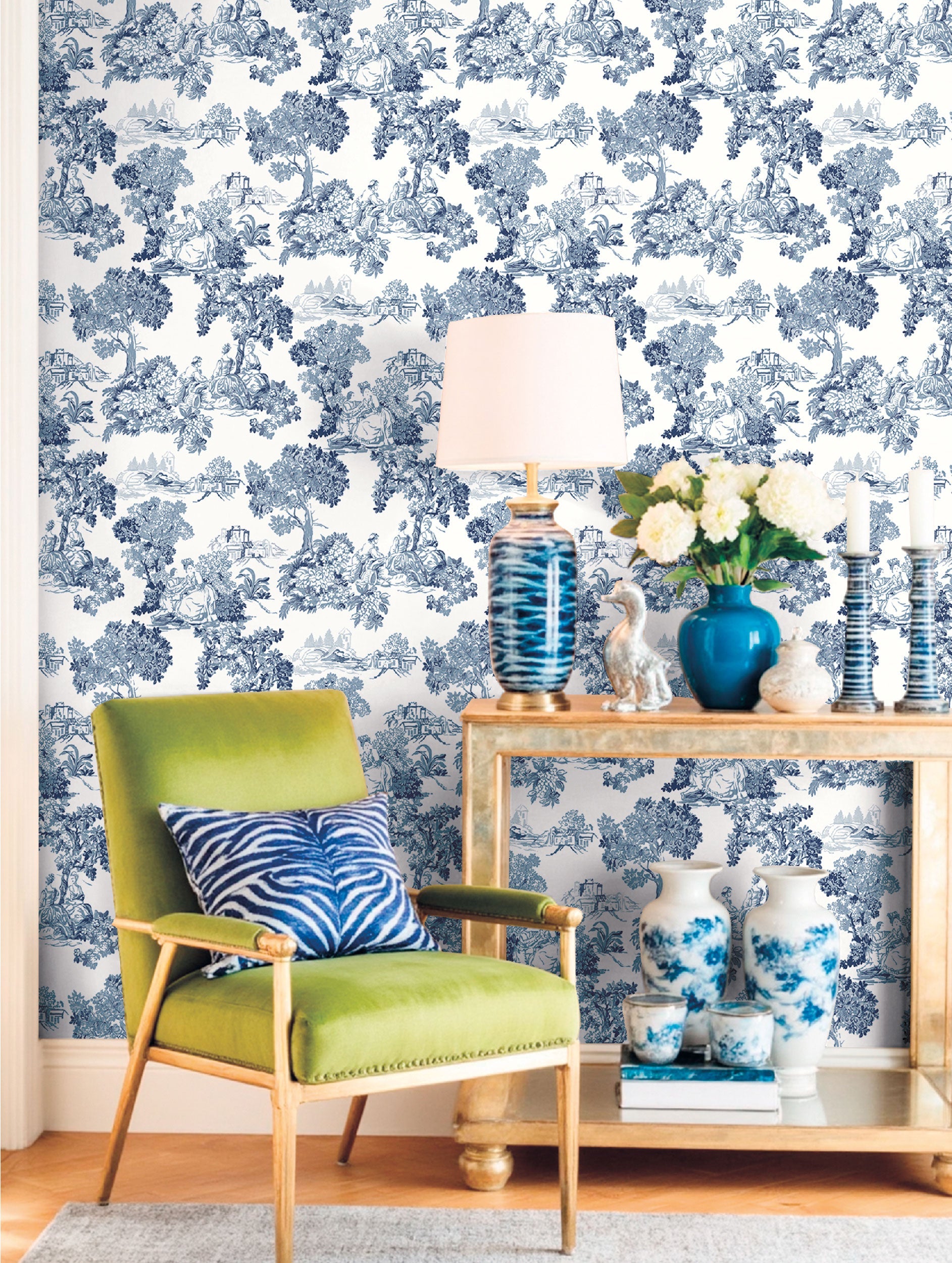 Toile Garden Blue Blooming Garden Wallpaper by Galerie