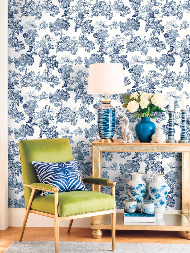 Toile Garden Blue Blooming Garden Wallpaper by Galerie