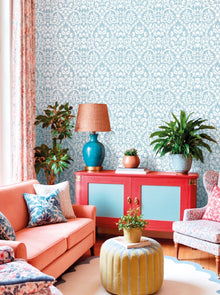 Damasco Garden Blue Blooming Garden Wallpaper by Galerie