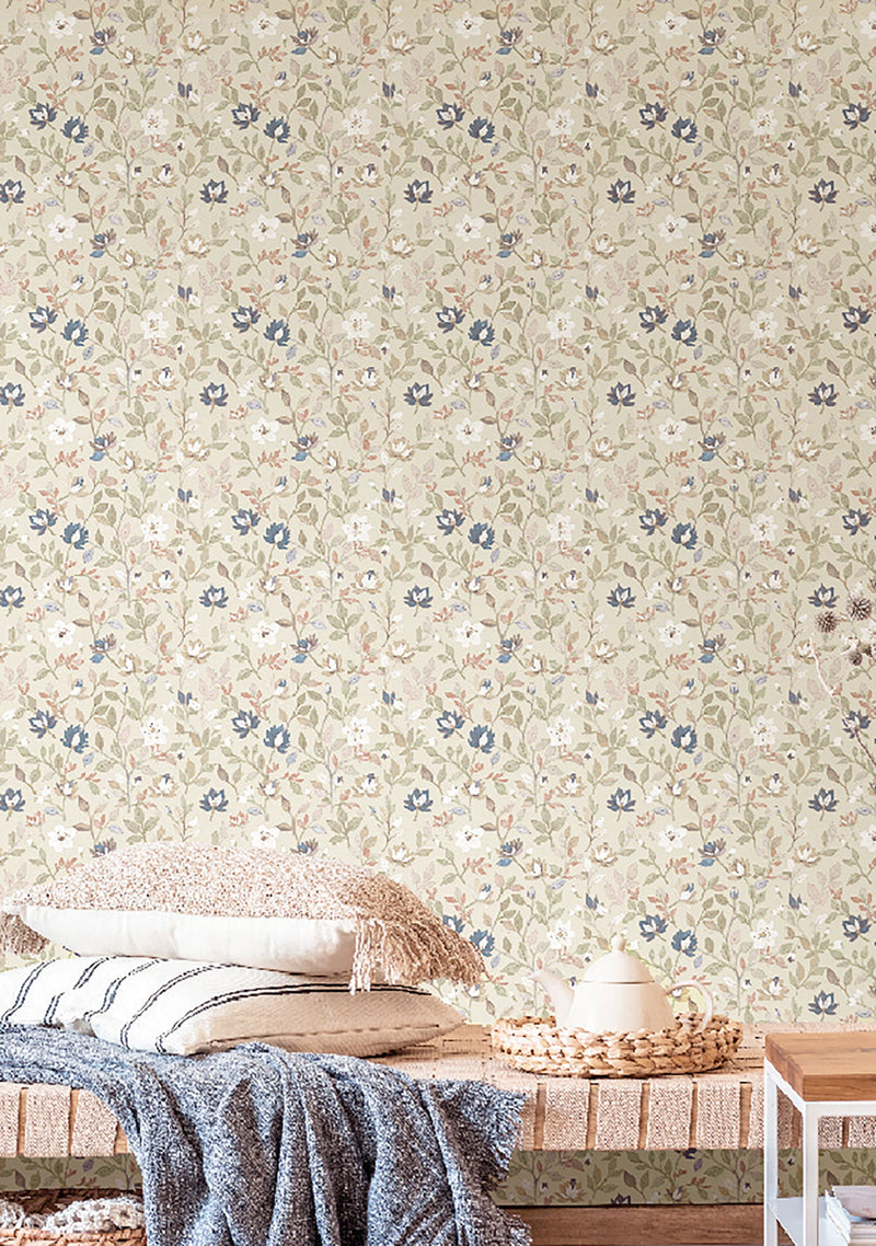 Tino Garden Beige Blooming Garden Wallpaper by Galerie