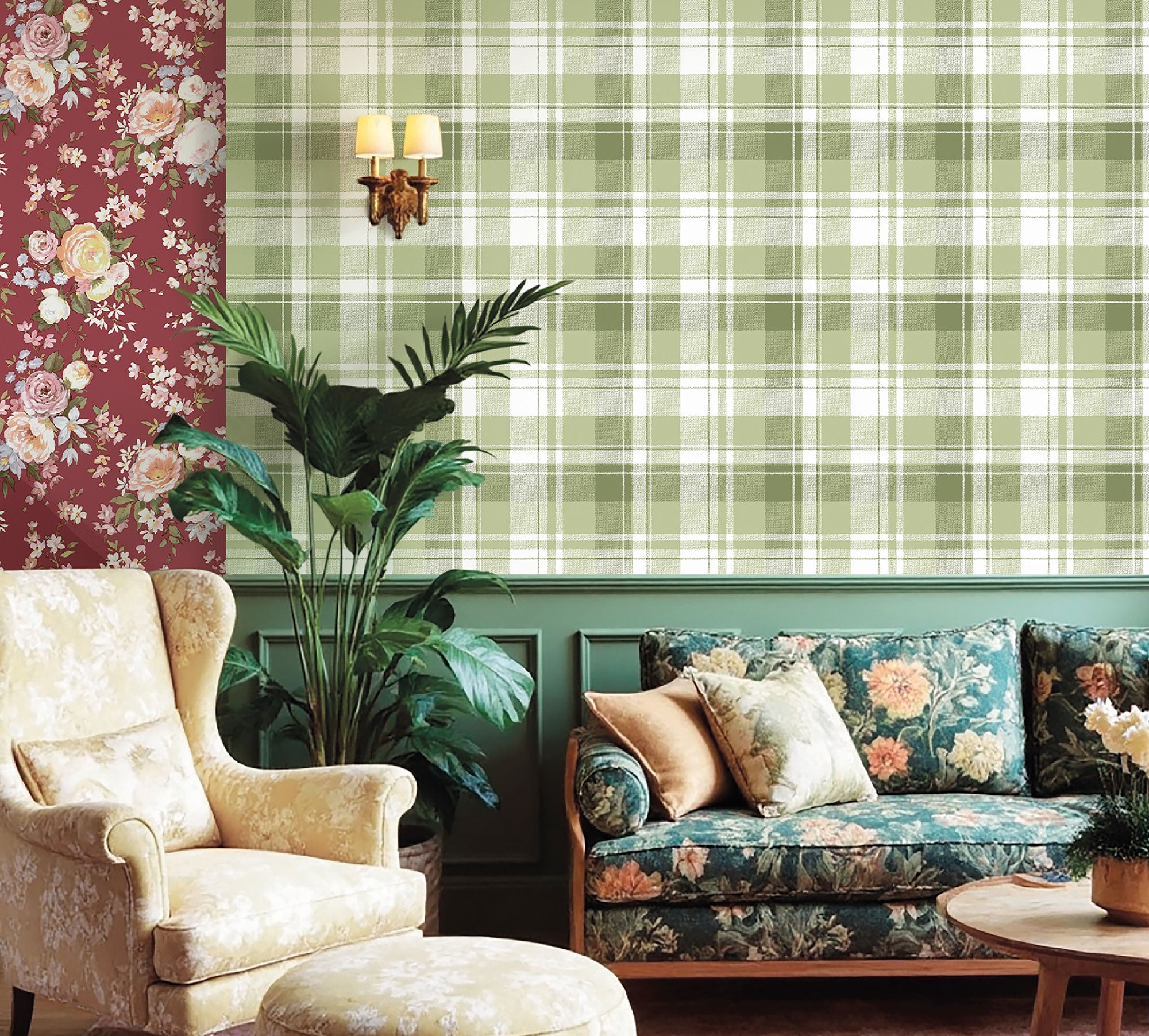 Tartan Garden Green Blooming Garden Wallpaper by Galerie