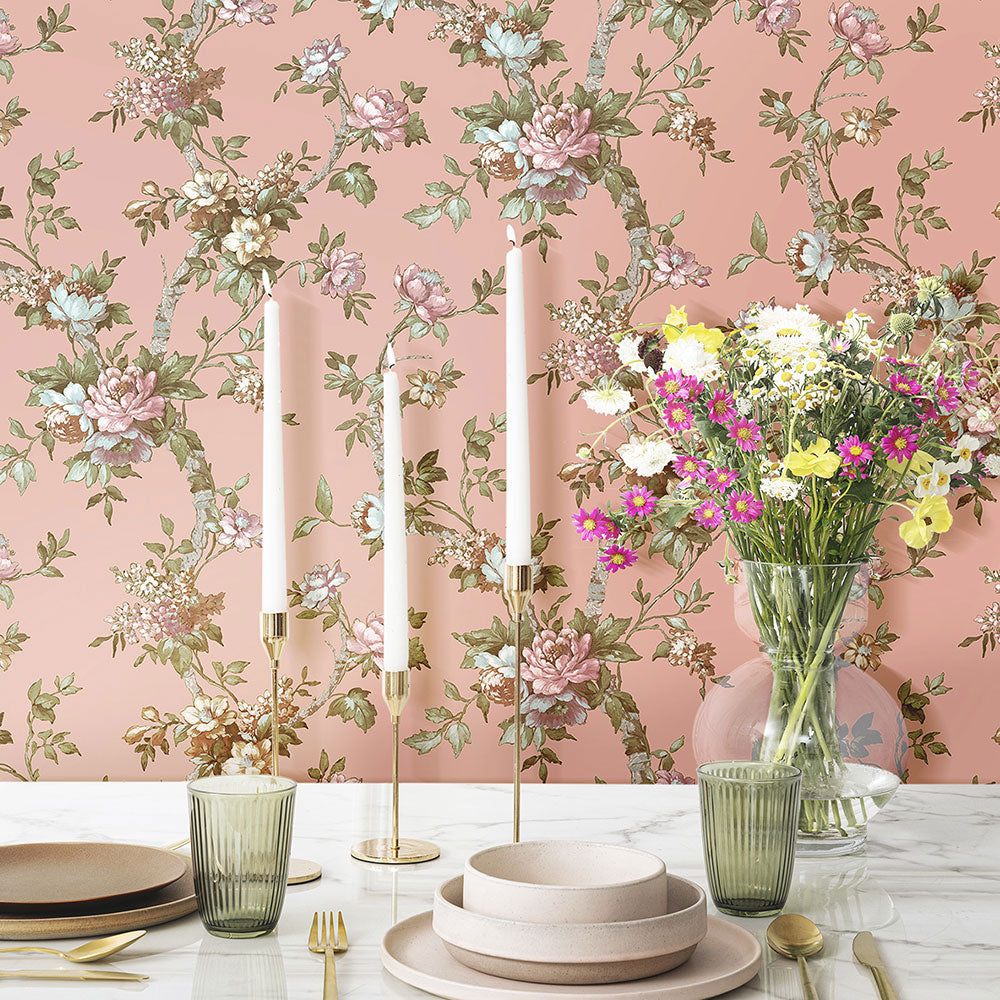 84001 Ramo Edra Cottage Chic Pink Wallpaper By Galerie