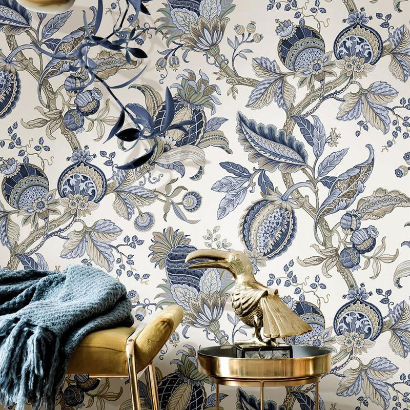 84040 Jacobino Edra Cottage Chic Blue Wallpaper By Galerie