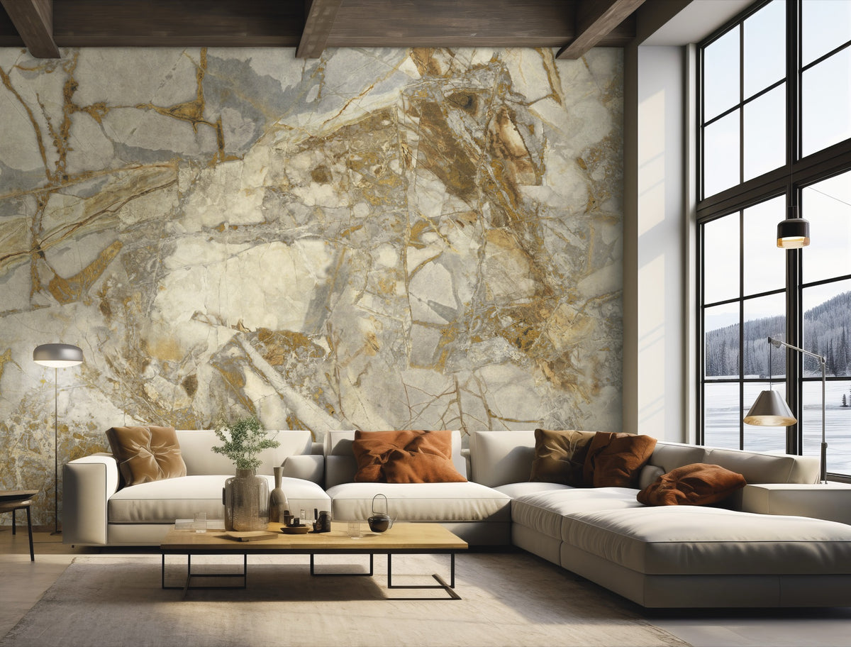 85657 Avenza Ochre Stone Carrara 4 Mural by Today Interiors (400x300cm) - Roomshot