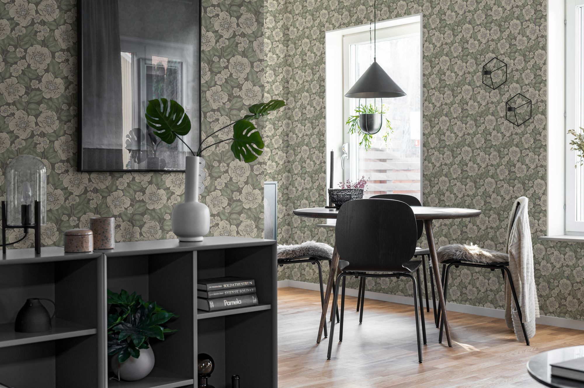 8618 Borosan 8618 Paper-based Dark Green and Beige Borosan 21 Paper Wallpaper by Boråstapeter