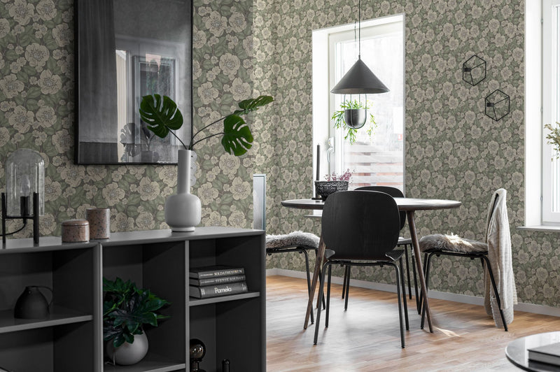 8618 Borosan 8618 Paper-based Dark Green and Beige Borosan 21 Paper Wallpaper by Boråstapeter