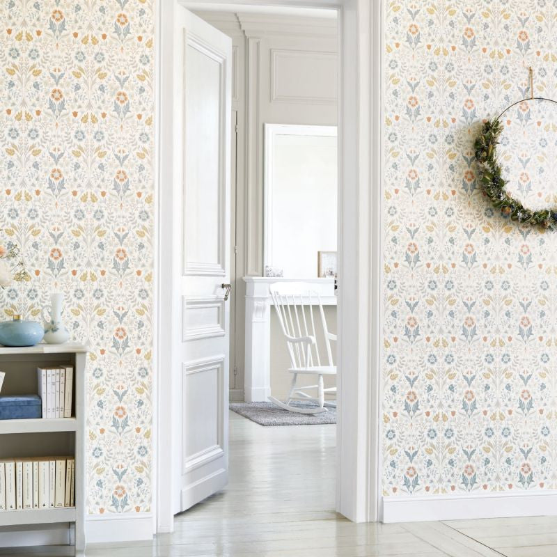 86336105 Archibald Arts and Crafts Bleu Givre Wallpaper by Casadeco