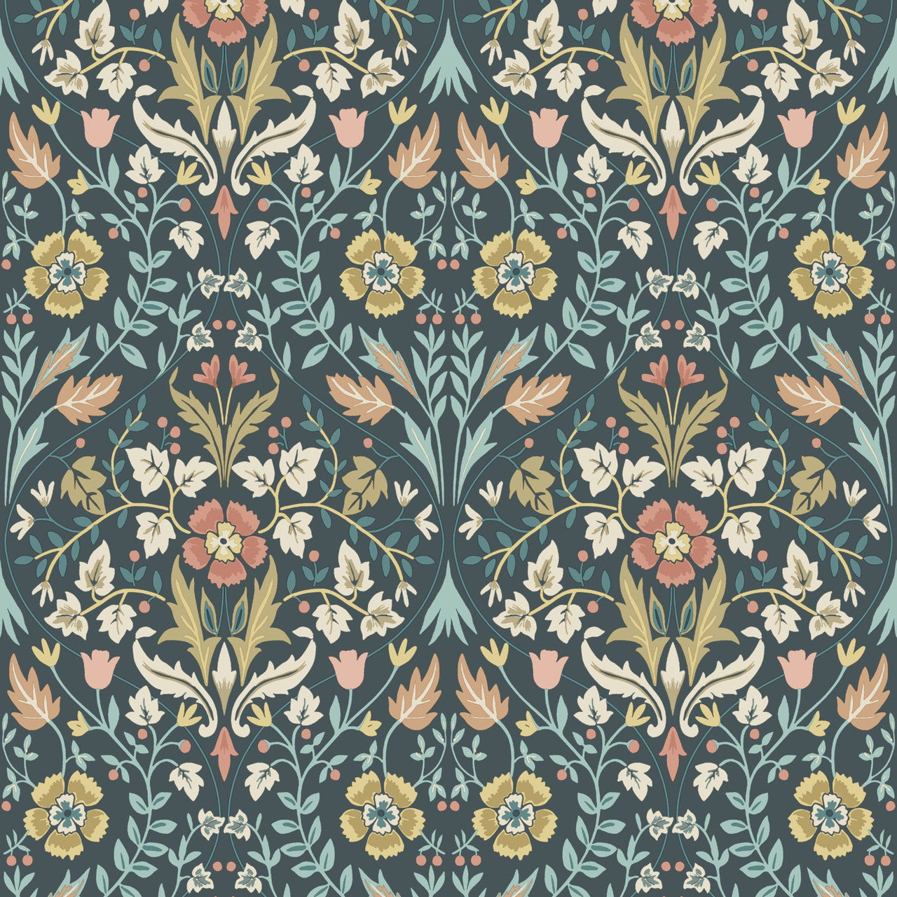 86336406 Archibald Arts and Crafts Bleu Petrole Wallpaper by Casadeco