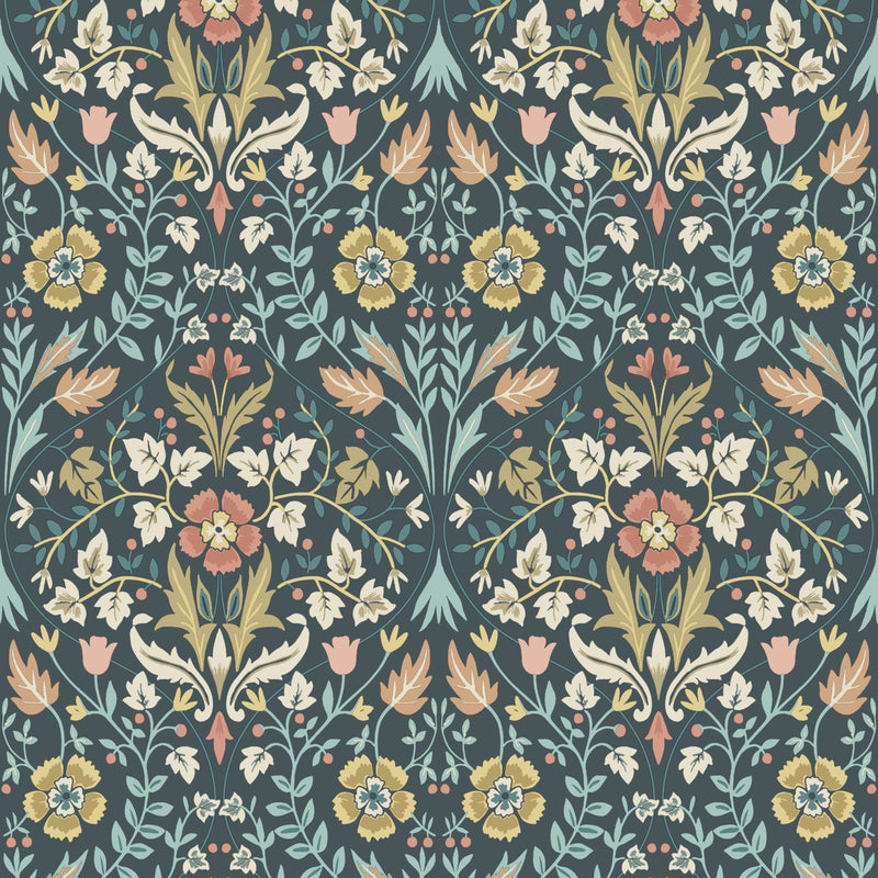 86336406 Archibald Arts and Crafts Bleu Petrole Wallpaper by Casadeco