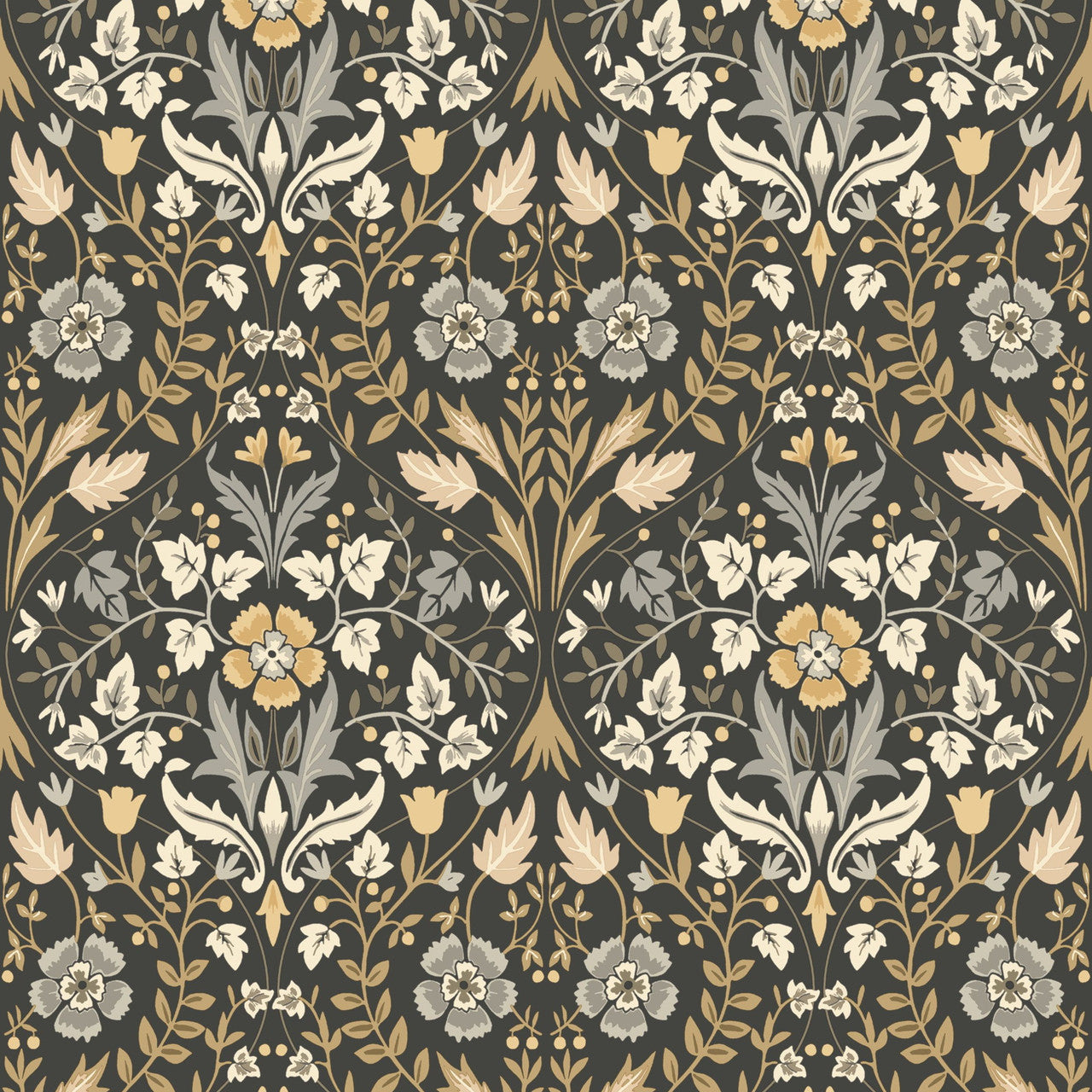 86339412 Archibald Arts and Crafts Noir/Camel Wallpaper by Casadeco