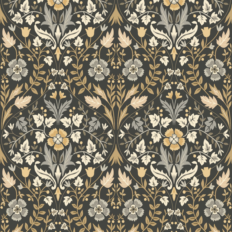86339412 Archibald Arts and Crafts Noir/Camel Wallpaper by Casadeco