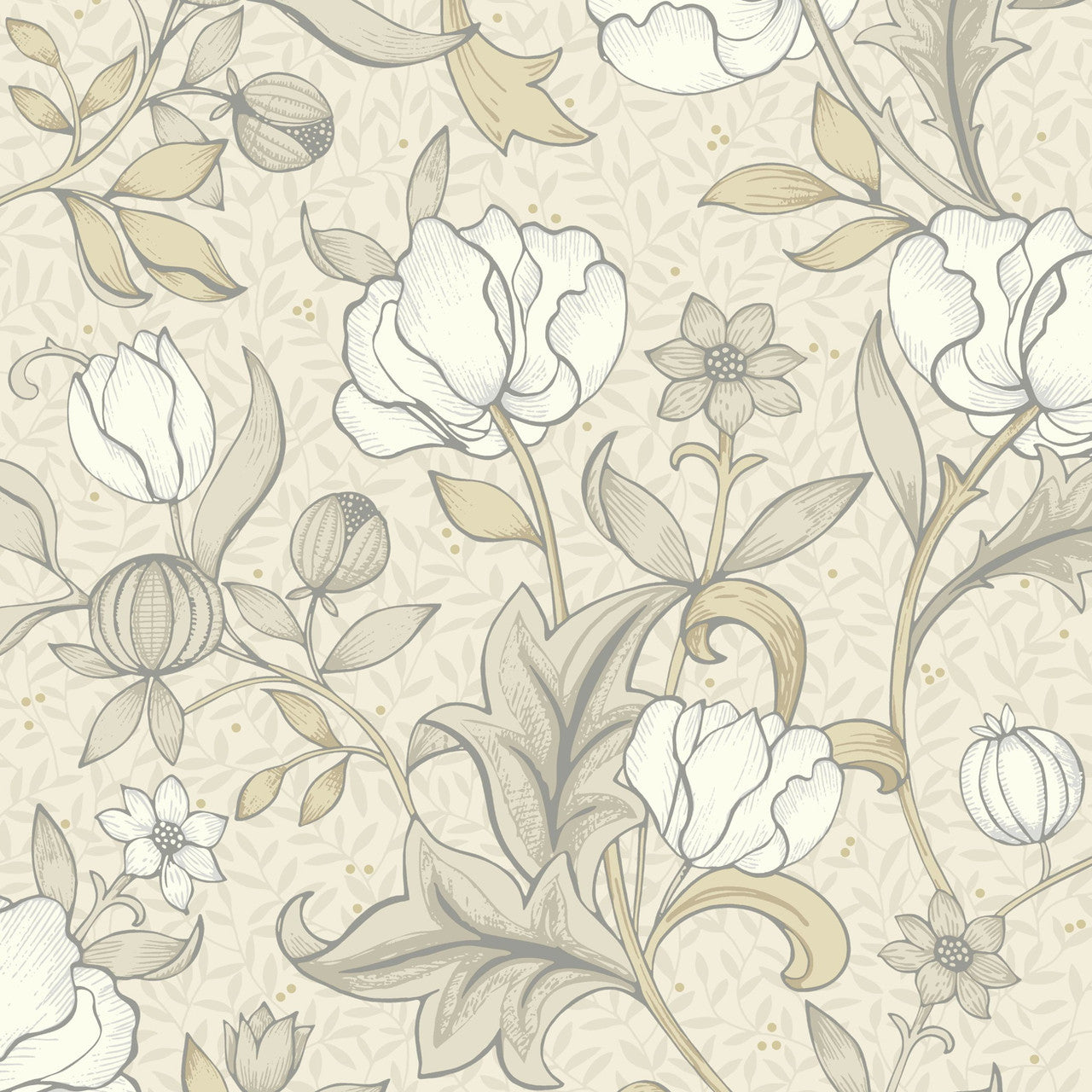 86341214 Isabella Arts and Crafts Beige Lin Wallpaper by Casadeco