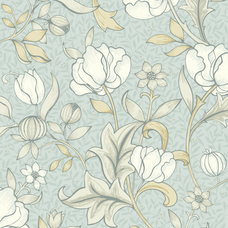 86346122 Isabella Arts and Crafts Bleu Nuage Wallpaper by Casadeco