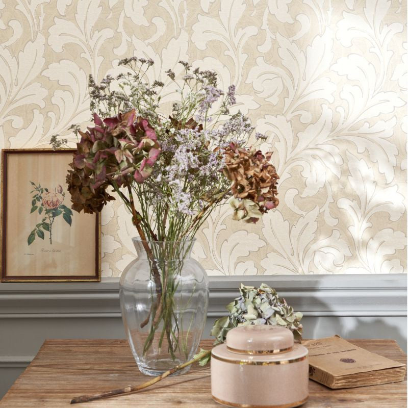 86361107 Acanthe Arts and Crafts Beige Lin Wallpaper by Casadeco