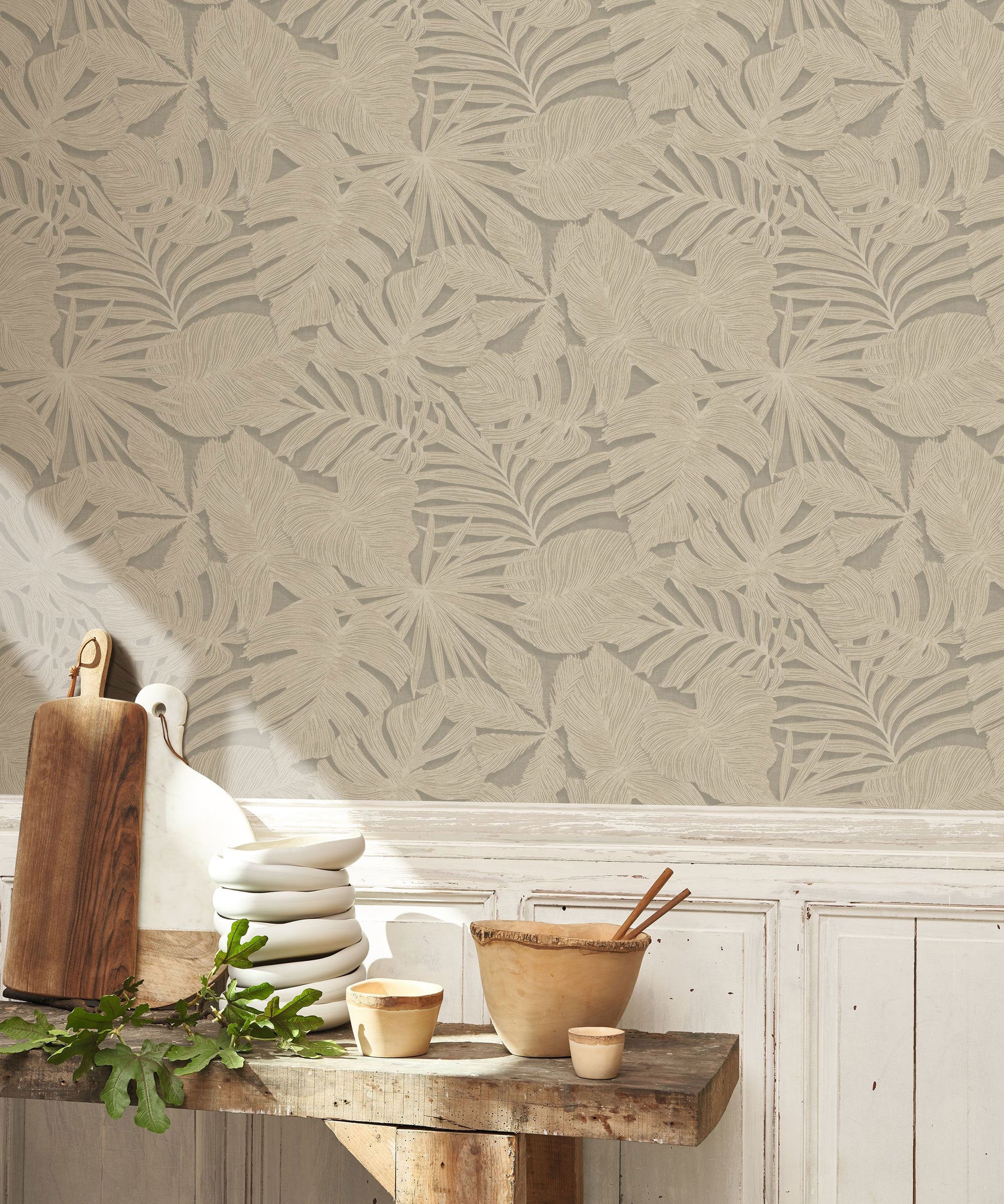 86431441 Granada Beige Lin Vegetals Wallpaper by Casadeco