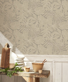 86431441 Granada Beige Lin Vegetals Wallpaper by Casadeco