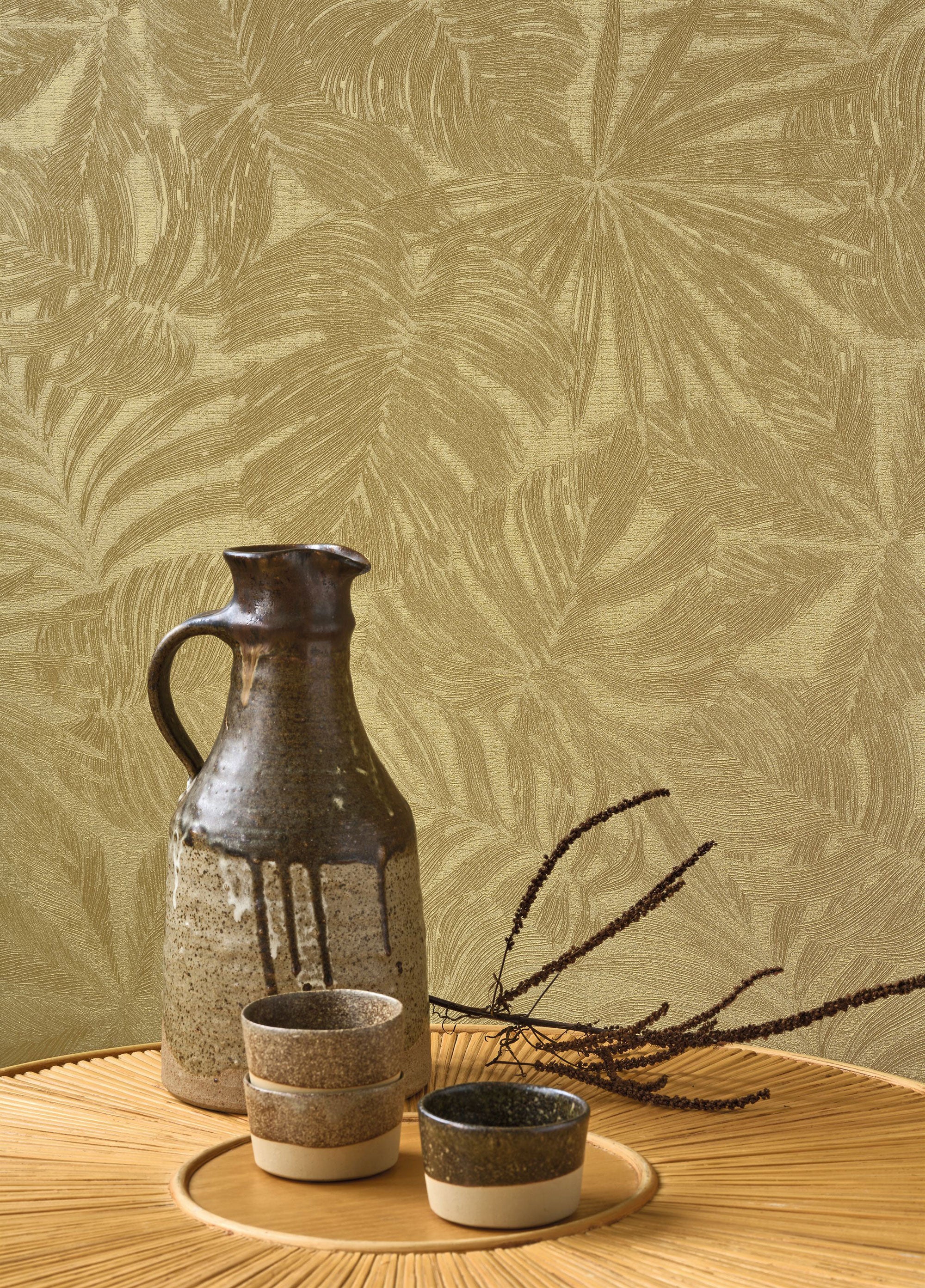 86432343 Granada Gold Vegetals Wallpaper by Casadeco