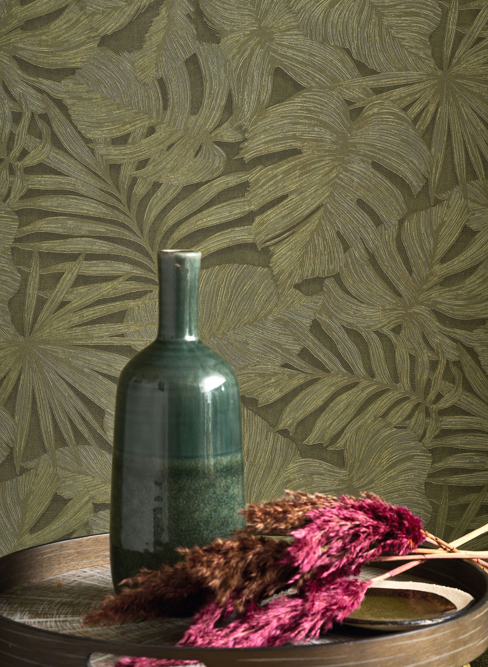 86437887 Granada Vert Kaki Vegetals Wallpaper by Casadeco