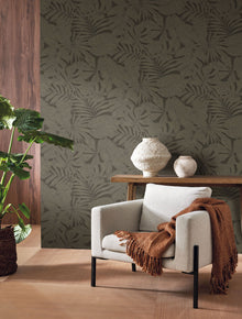 86439505 Granada Noir Fusain Vegetals Wallpaper by Casadeco