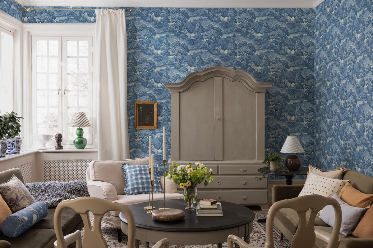 Alnarp Blue Herrgård Wallpaper by Boråstapeter