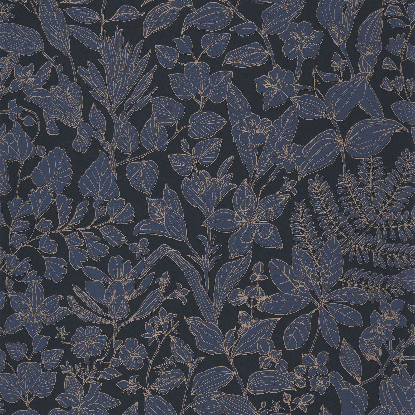 Esquisse Bleu Encre Gardens Wallpaper by Casadeco