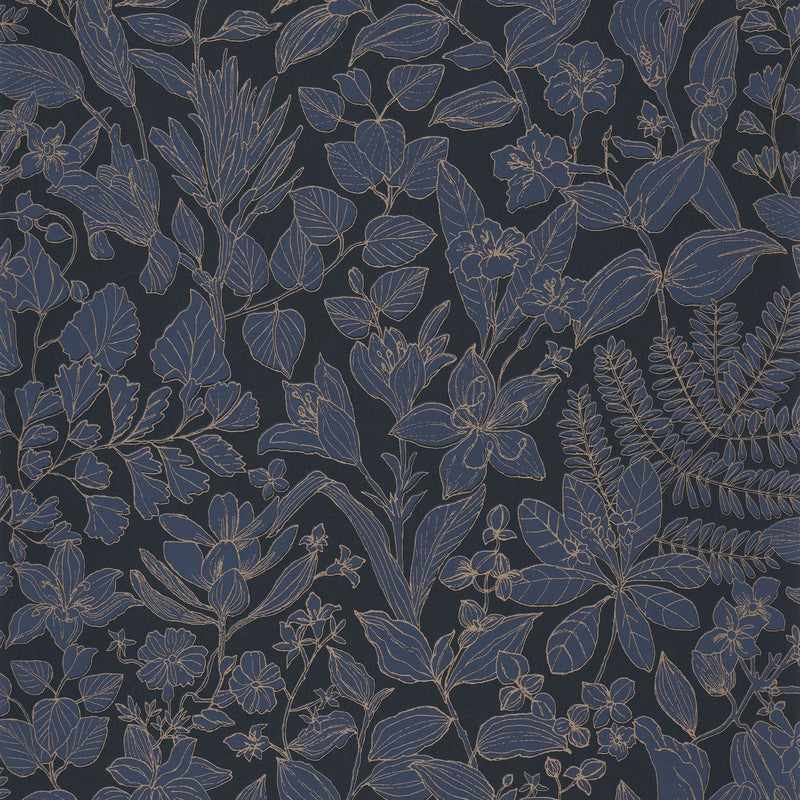 Esquisse Bleu Encre Gardens Wallpaper by Casadeco