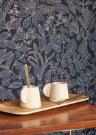 Esquisse Bleu Encre Gardens Wallpaper by Casadeco