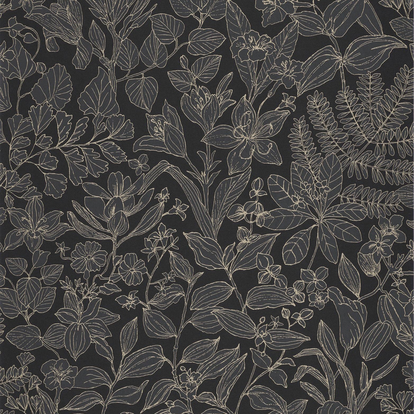 Esquisse Noir Fusain Gardens Wallpaper by Casadeco