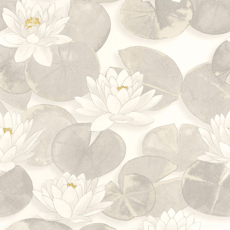 Nymphea Blanc Coton Gardens Wallpaper by Casadeco