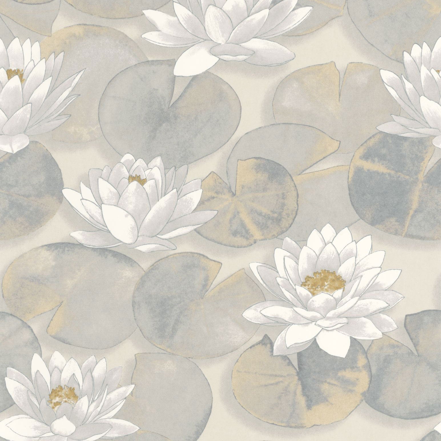 Nymphea Beige Lin Gardens Wallpaper by Casadeco