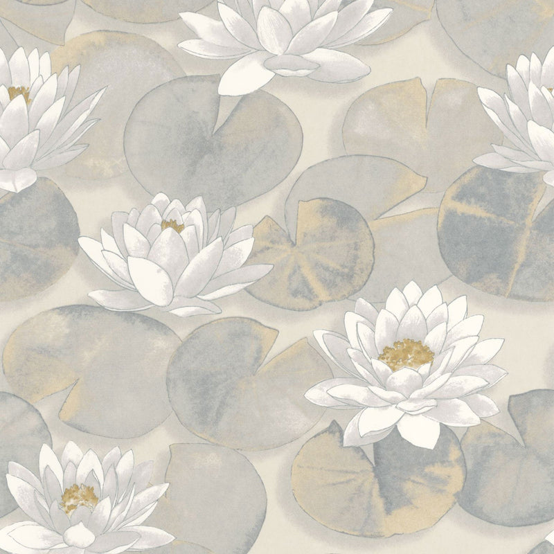 Nymphea Beige Lin Gardens Wallpaper by Casadeco