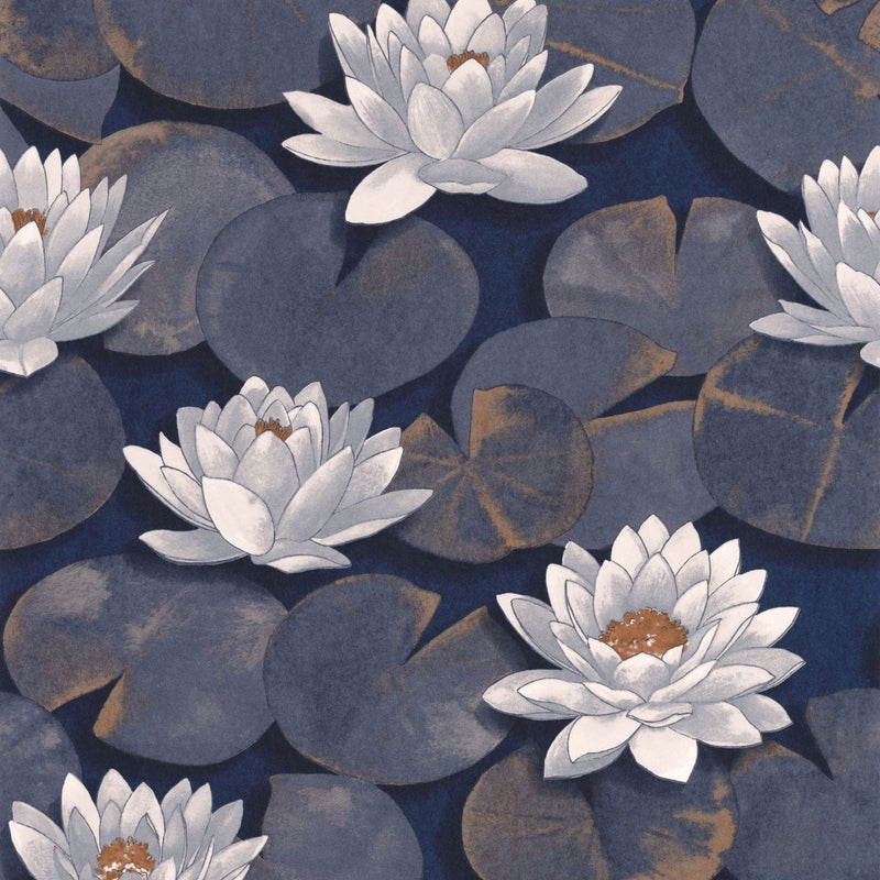Nymphea Bleu Encre Gardens Wallpaper by Casadeco