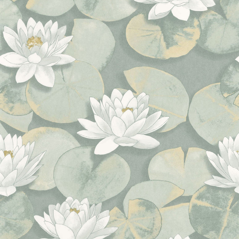 Nymphea Vert Sauge Gardens Wallpaper by Casadeco