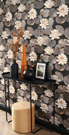 Nymphea Noir Fusain Gardens Wallpaper by Casadeco