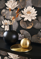 Nymphea Noir Fusain Gardens Wallpaper by Casadeco