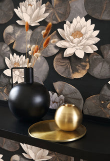 Nymphea Noir Fusain Gardens Wallpaper by Casadeco