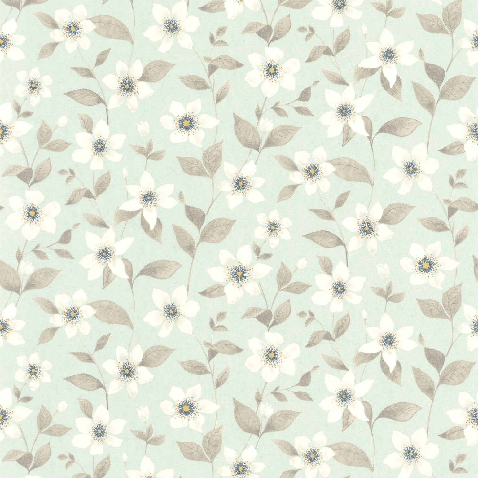 Clematites Bleu Grise Gardens Wallpaper by Casadeco