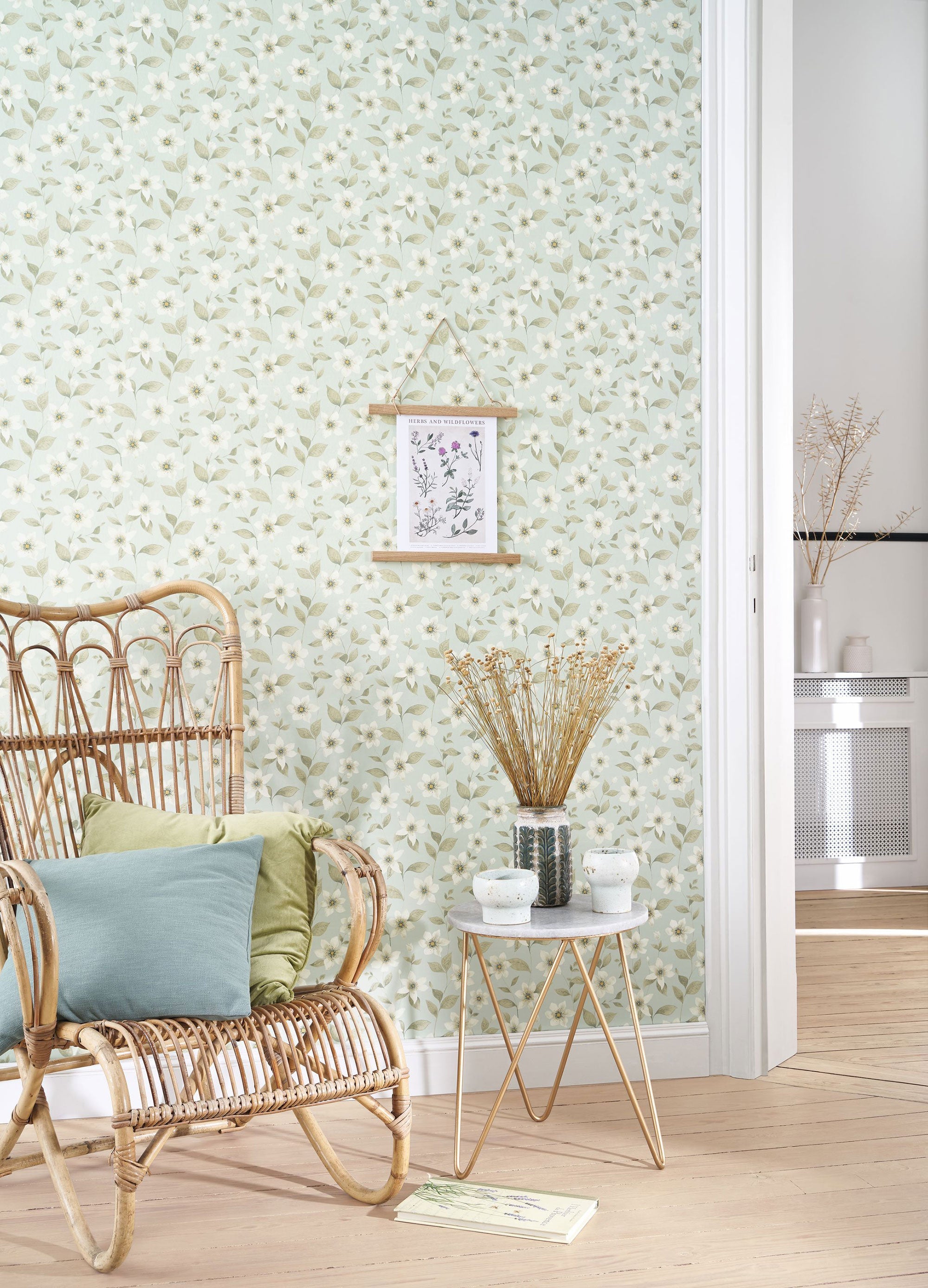 Clematites Bleu Grise Gardens Wallpaper by Casadeco