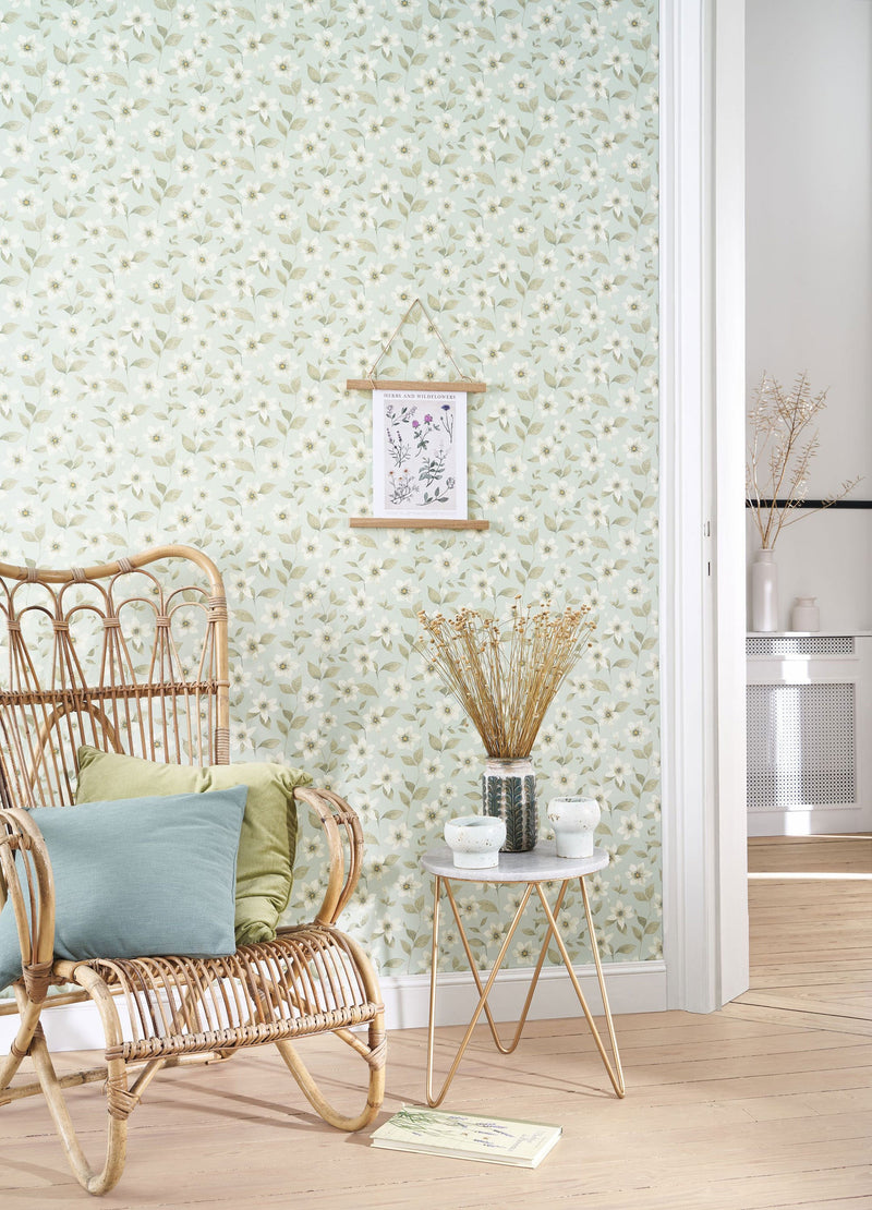Clematites Bleu Grise Gardens Wallpaper by Casadeco