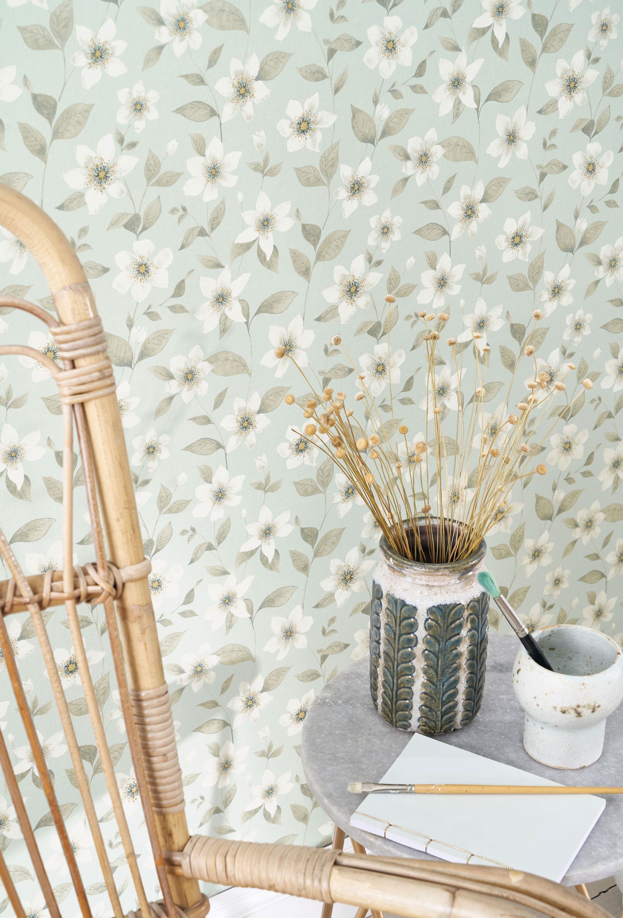 Clematites Bleu Grise Gardens Wallpaper by Casadeco