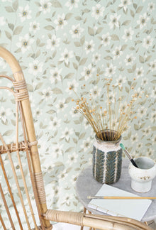 Clematites Bleu Grise Gardens Wallpaper by Casadeco