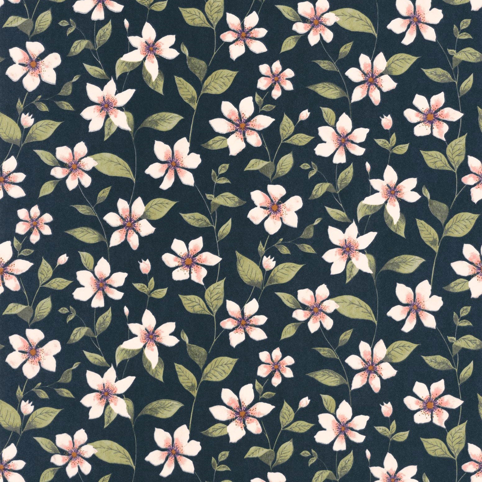 Clematites Bleu Encre Gardens Wallpaper by Casadeco