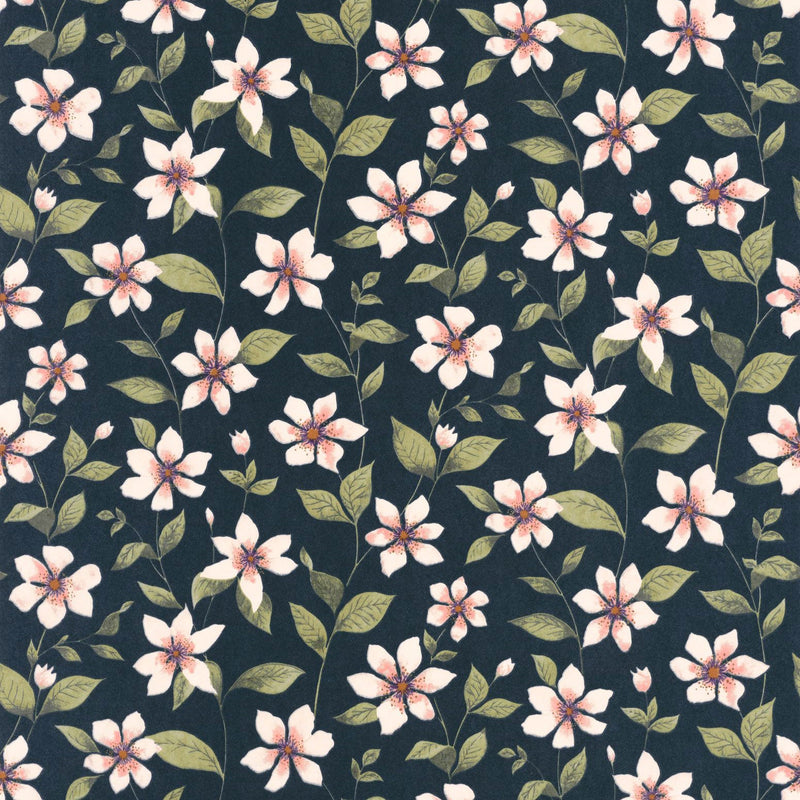 Clematites Bleu Encre Gardens Wallpaper by Casadeco