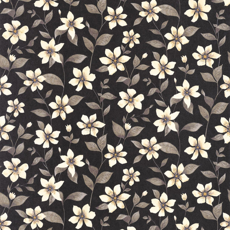 Clematites Noir Fusain Gardens Wallpaper by Casadeco