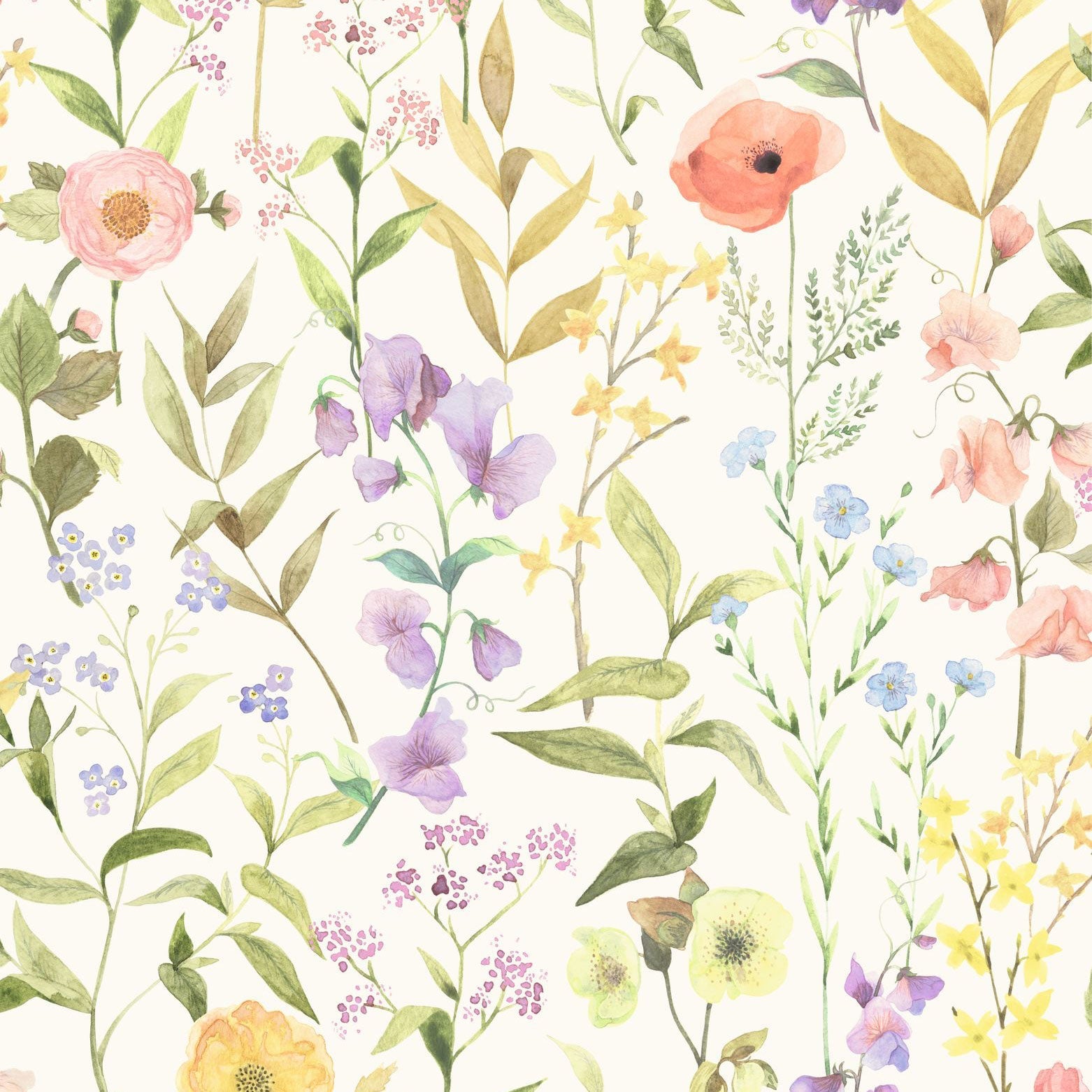 Fleurs Des Champs Bouquet Le Beau Jardin Wallpaper by Casadeco