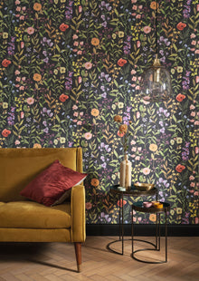 Fleurs Des Champs Noir Fusain Gardens Wallpaper by Casadeco