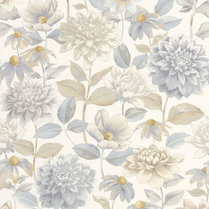 Dahlia Beige Lin Gardens Wallpaper by Casadeco