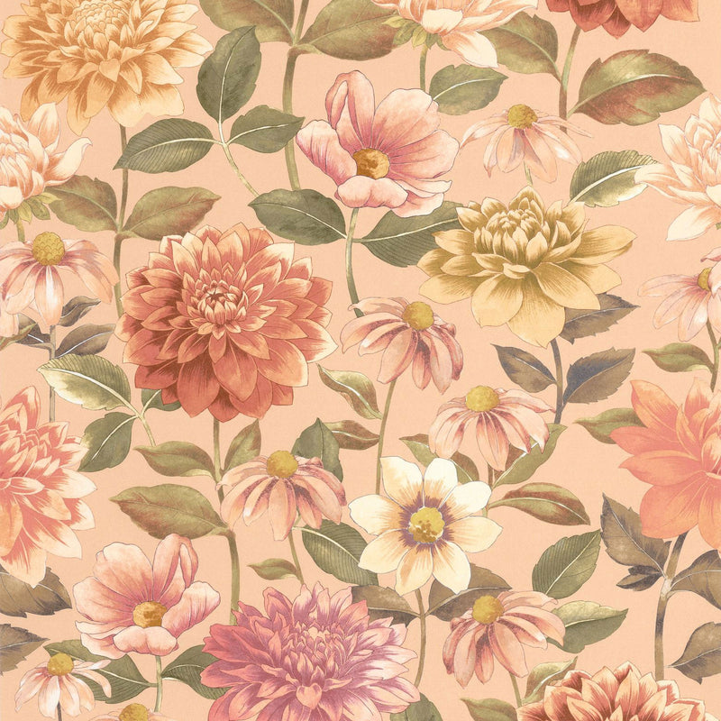 Dahlia Rose Nude Gardens Wallpaper by Casadeco