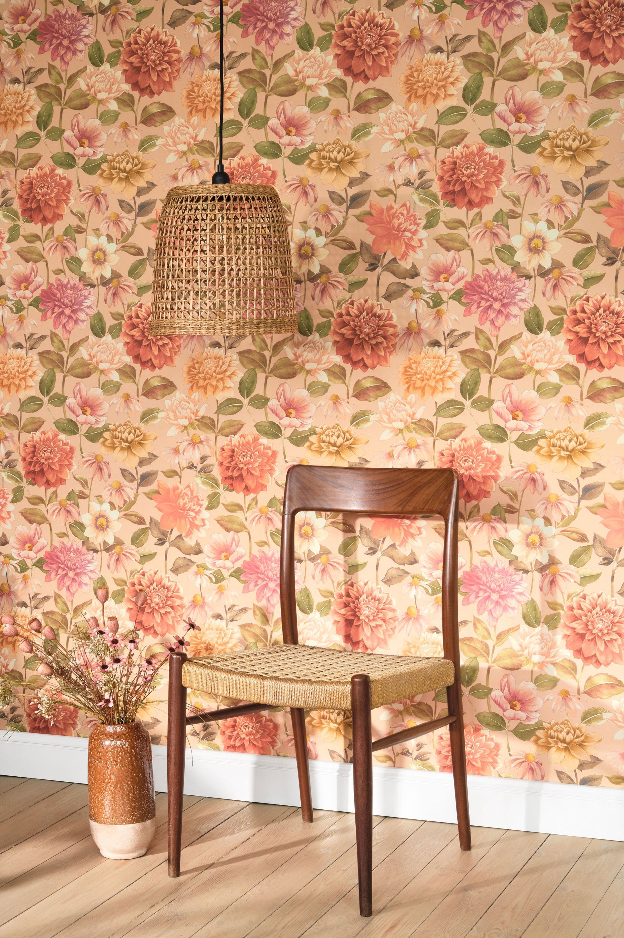 Dahlia Rose Nude Gardens Wallpaper by Casadeco